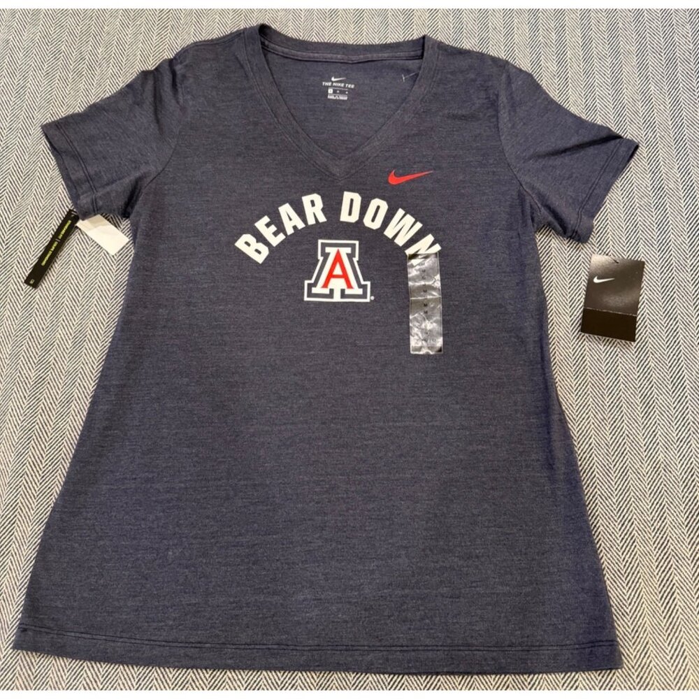 Nike Womens Bear Down Arizona Wildcats Tee V-Neck Heather Navy M NWT